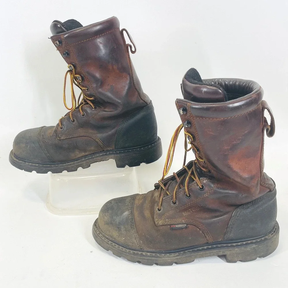 Red Wing 4499 Mens 7.5 D MetGuard Waterproof Vibram Safety Toe Work Boots Brown